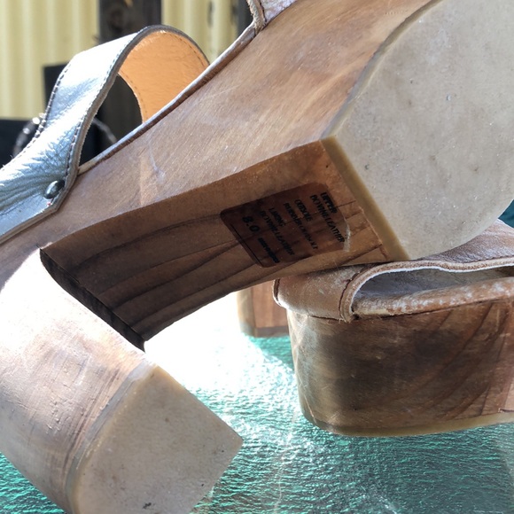 BED STU Tan Brown Cream Washed Clog Heeled Strapped Open Toe Sandals - Picture 12 of 13